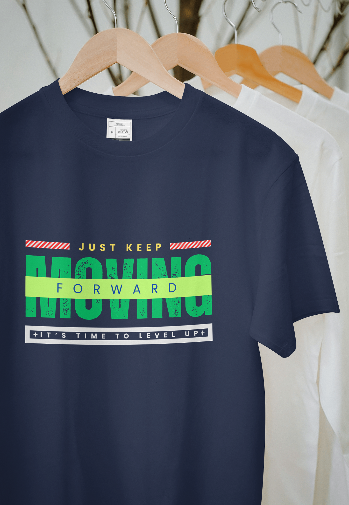 VEnhance Mens T-Shirt Motivational Graphic T-Shirt, Navy Blue, Just Keep Moving Forward Design for All Day Comfort Round Neck