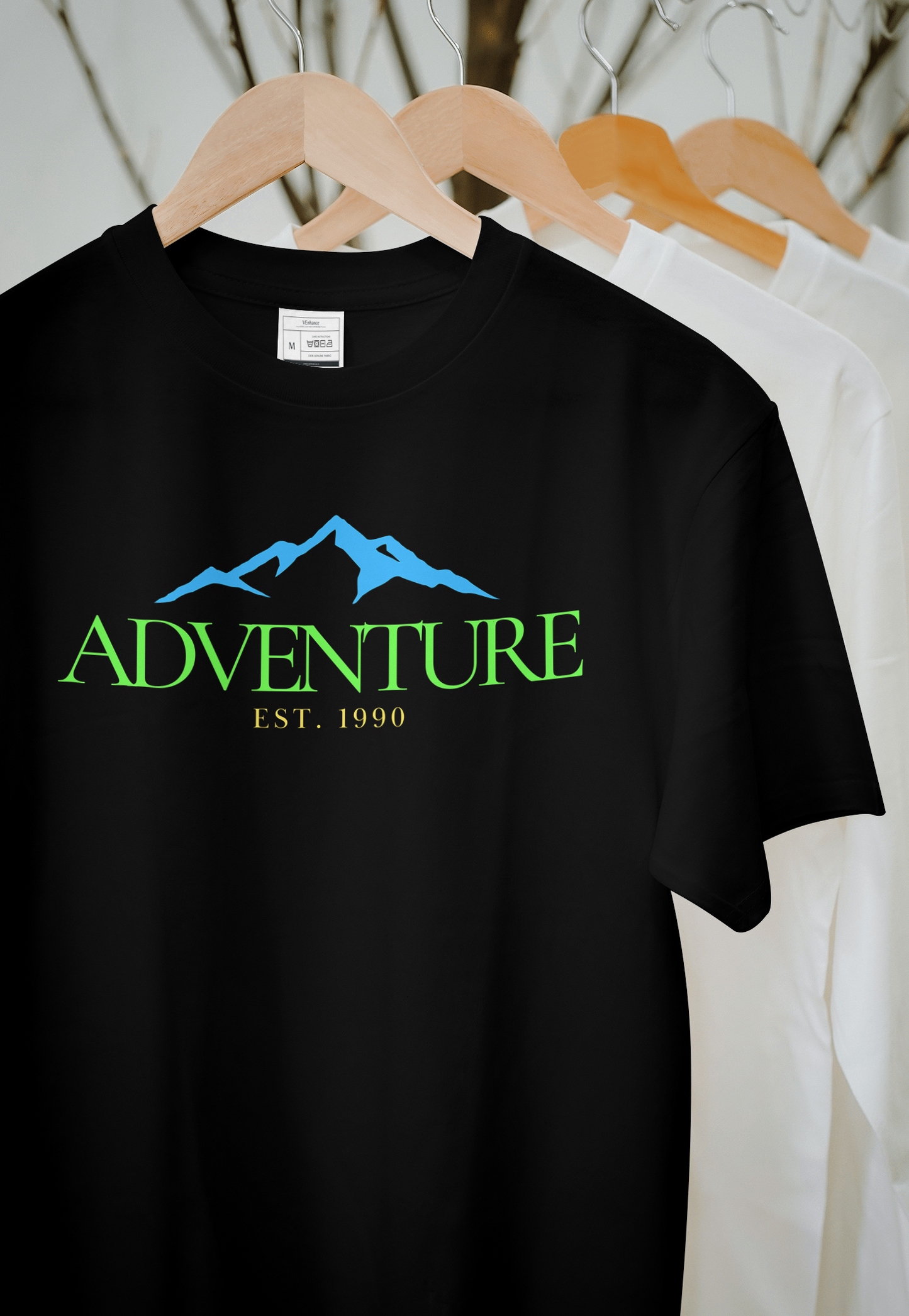 VEnhance Mens T-Shirt Adventure Mountain Graphic T-Shirt, Cotton, Black, Est 1990 Design