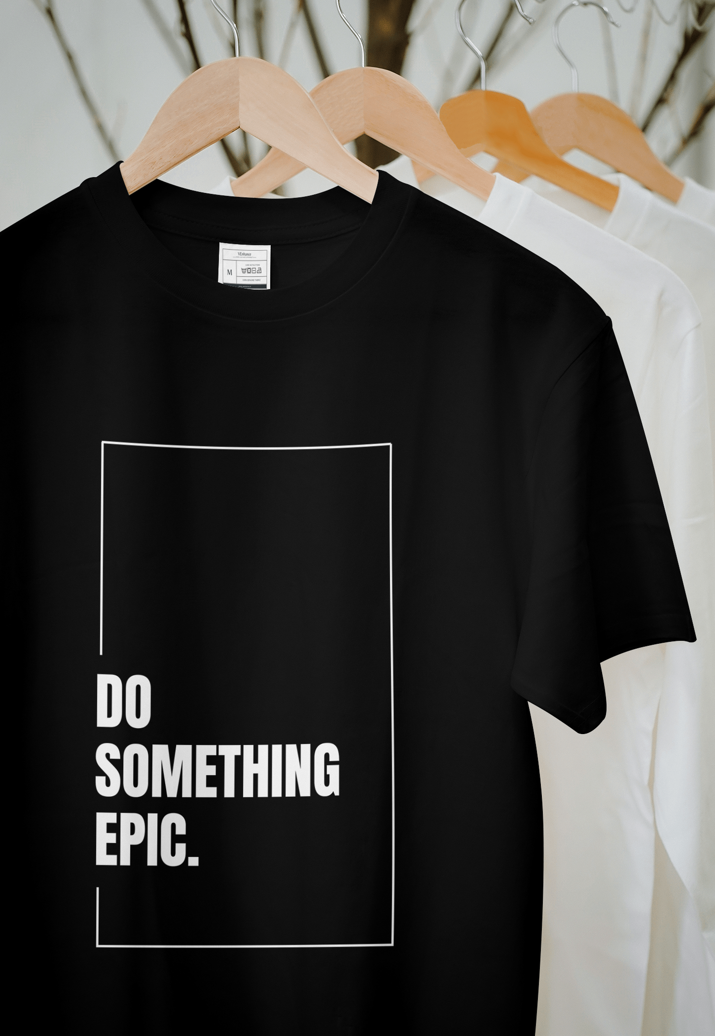 VEnhance Mens T-Shirt Motivational Graphic T-Shirt, Do Something Epic Print, Black, Cotton, Short Sleeve