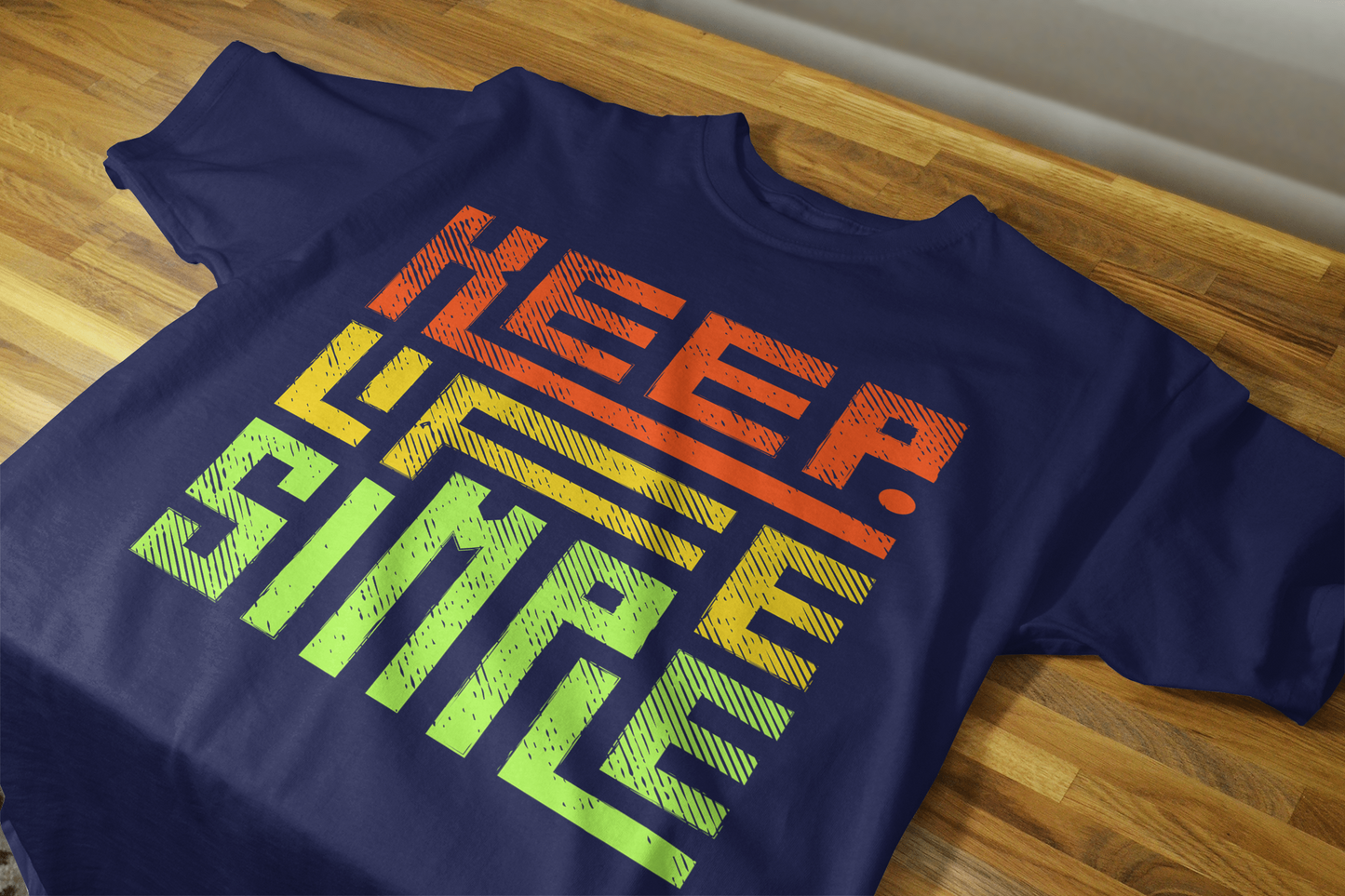 VEnhance Mens T-Shirt Keep Life Simple Graphic T-Shirt, Black Cotton, Gradient Orange-Yellow-Green Print, Casual Round Neck