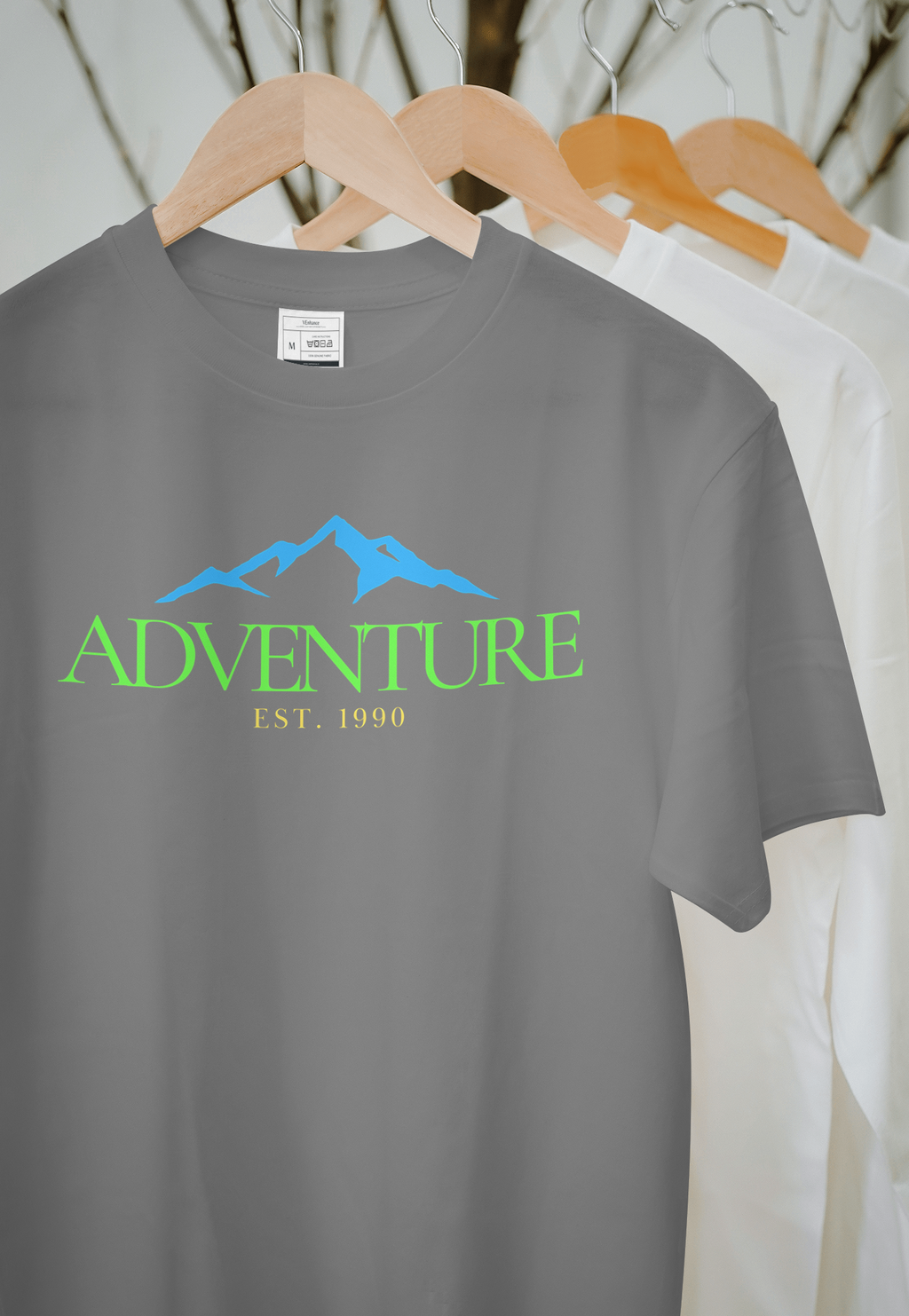 VEnhance Mens T-Shirt Adventure Mountain Graphic T-Shirt, Cotton, Black, Est 1990 Design