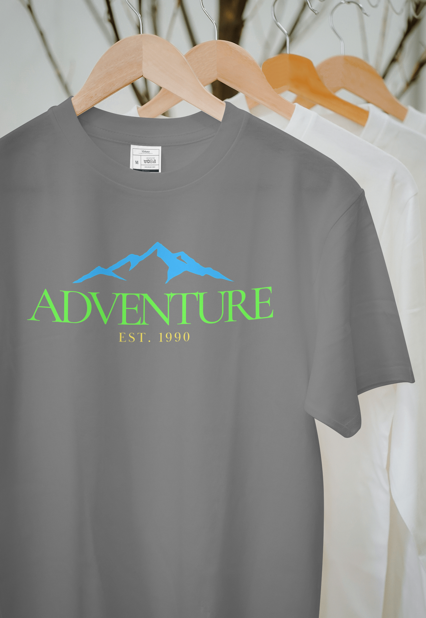 VEnhance Mens T-Shirt Adventure Mountain Graphic T-Shirt, Cotton, Black, Est 1990 Design