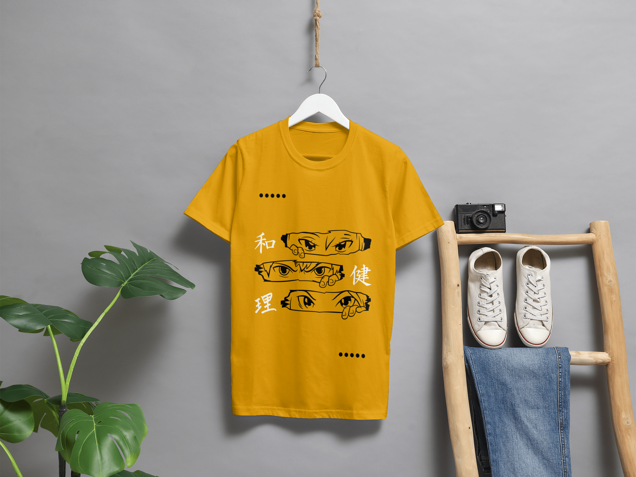 VEnhance Men's T-Shirt Anime Eyes Graphic T-Shirt, Japanese Characters Print, Red Cotton, Casual Wear