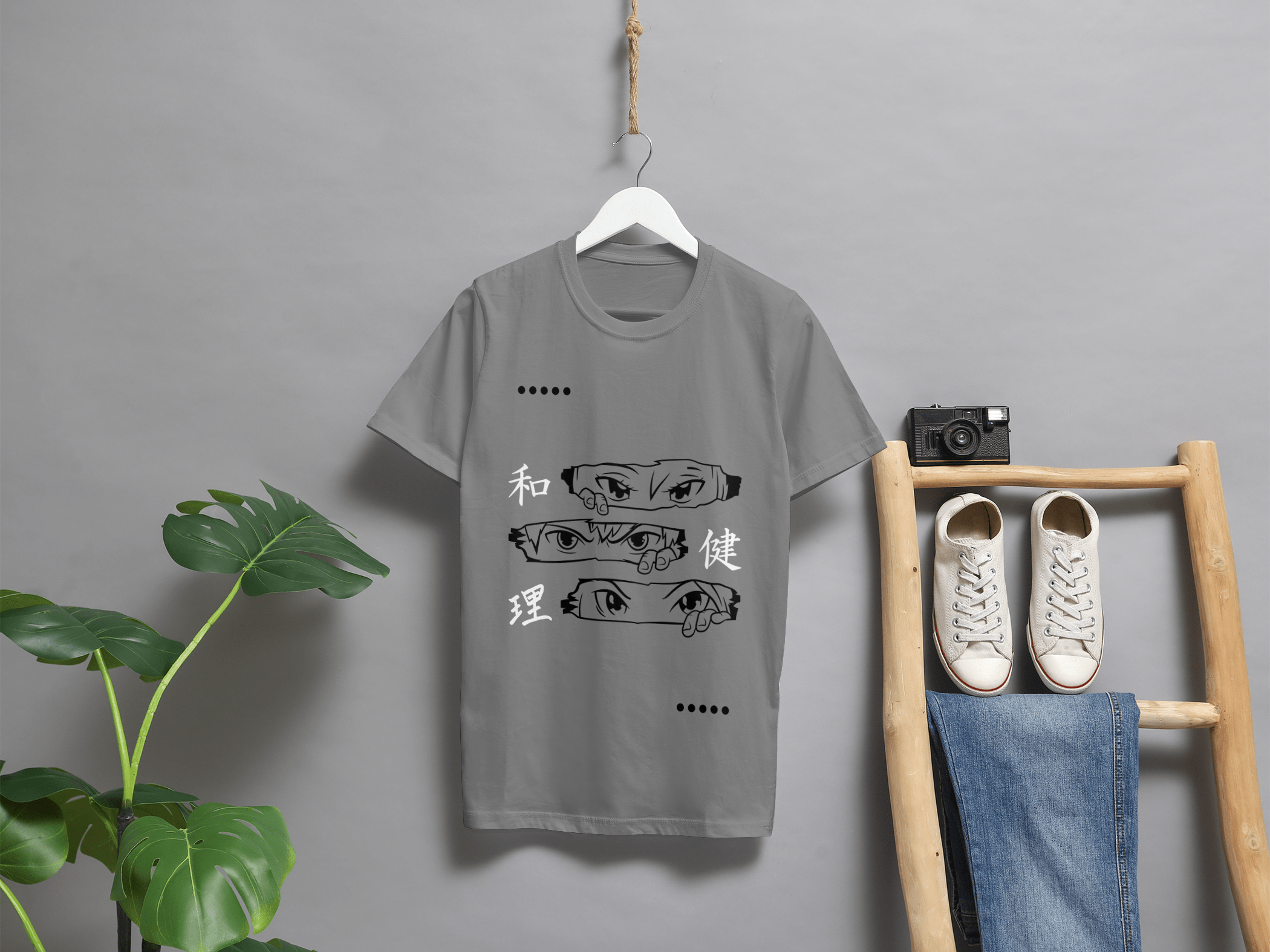 VEnhance Men's T-Shirt Anime Eyes Graphic T-Shirt, Japanese Characters Print, Red Cotton, Casual Wear
