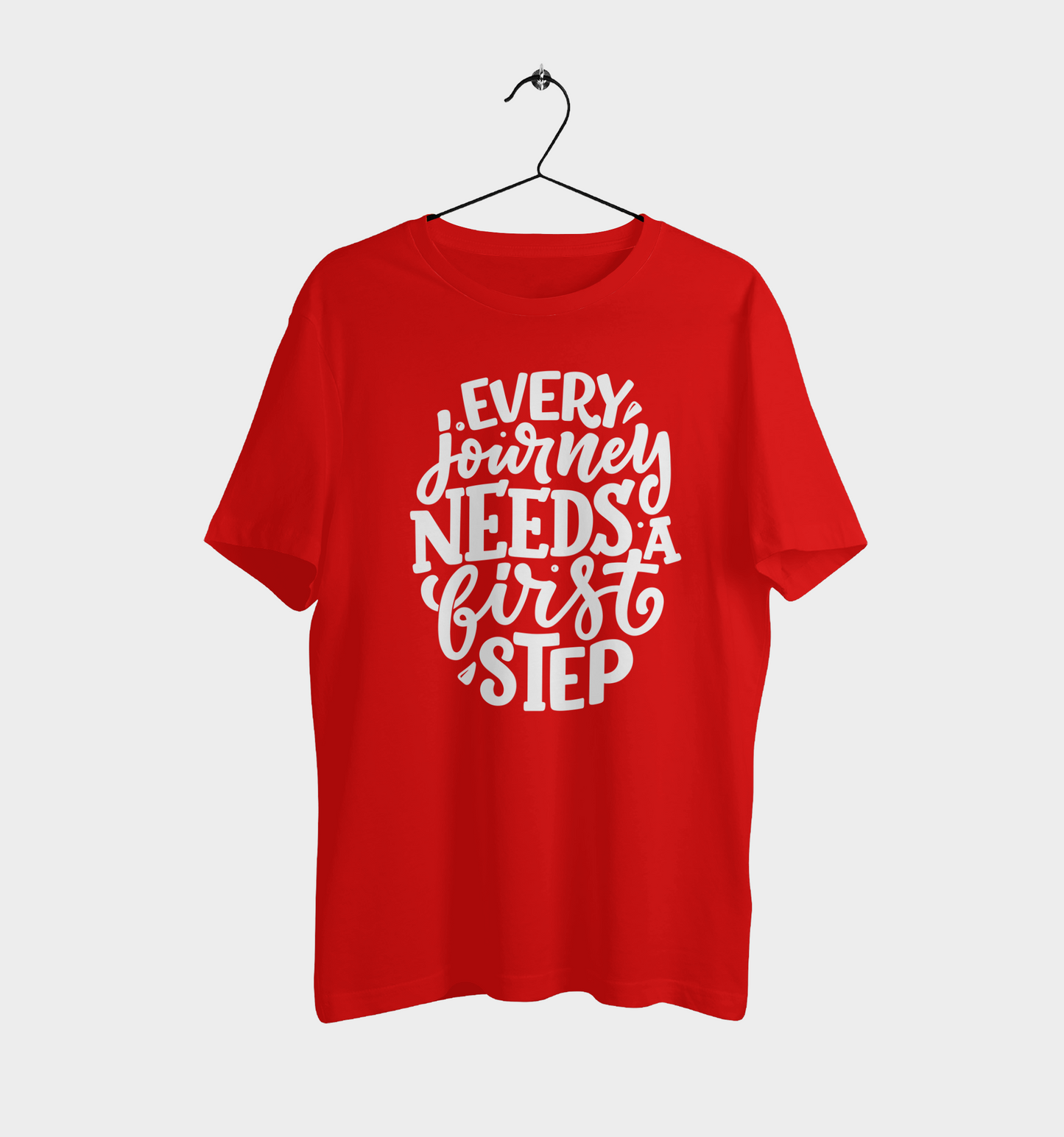 VEnahance Men's T-Shirt Inspirational Quote, Every Journey Needs a First Step, Red Cotton, Unisex Casual Short Sleeve