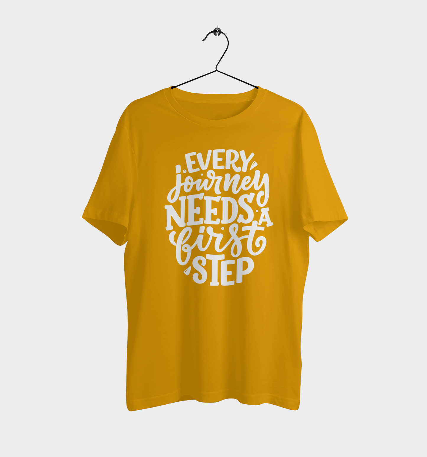 VEnahance Men's T-Shirt Inspirational Quote, Every Journey Needs a First Step, Red Cotton, Unisex Casual Short Sleeve