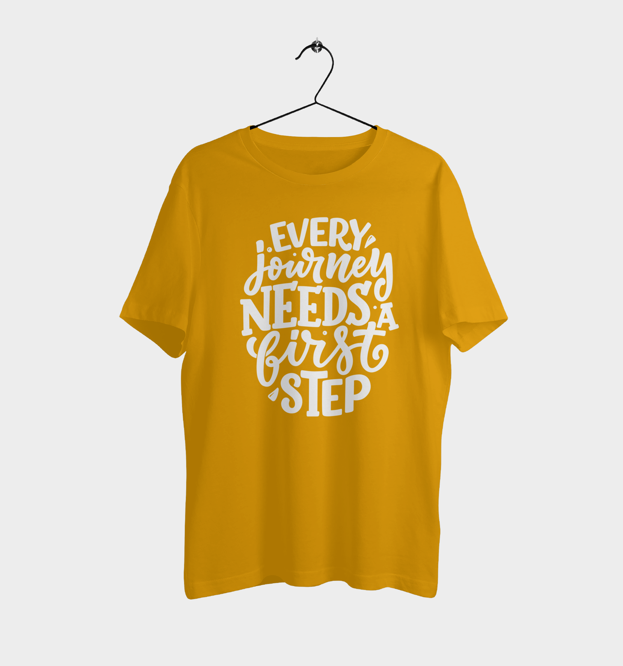 VEnahance Men's T-Shirt Inspirational Quote, Every Journey Needs a First Step, Red Cotton, Unisex Casual Short Sleeve