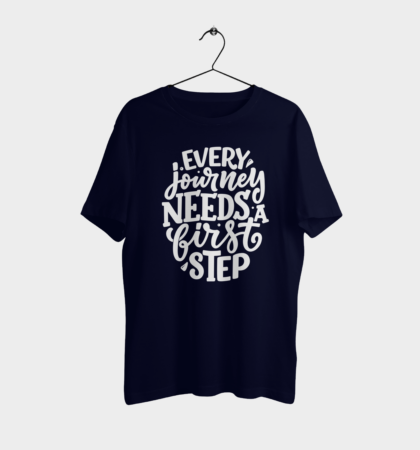 VEnahance Men's T-Shirt Inspirational Quote, Every Journey Needs a First Step, Red Cotton, Unisex Casual Short Sleeve