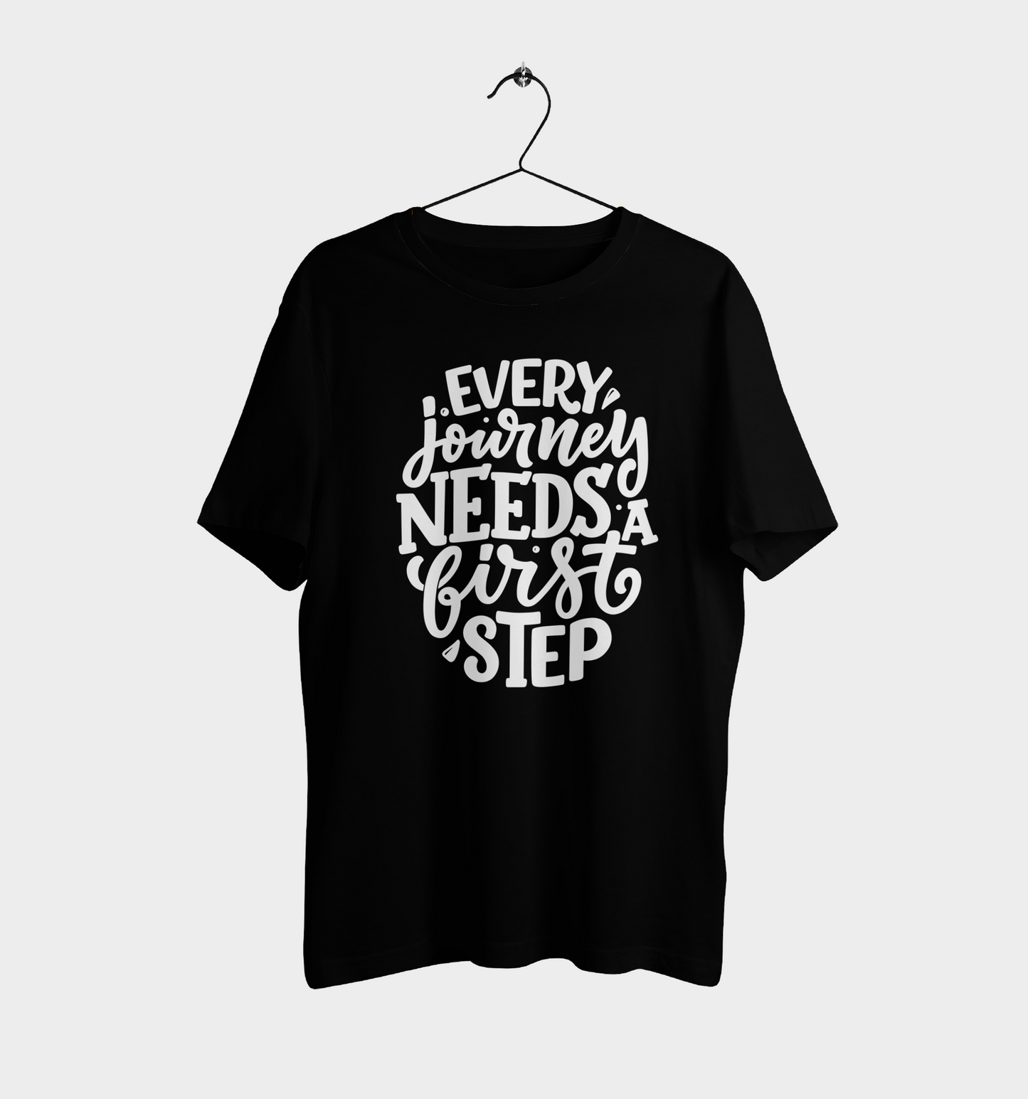 VEnahance Men's T-Shirt Inspirational Quote, Every Journey Needs a First Step, Red Cotton, Unisex Casual Short Sleeve