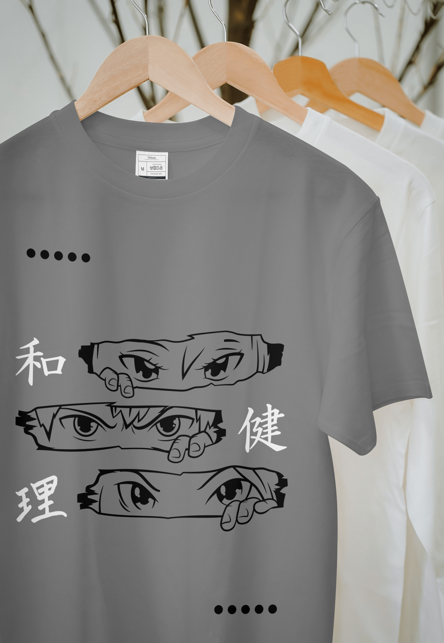 VEnhance Men's T-Shirt Anime Eyes Graphic T-Shirt, Japanese Characters Print, Red Cotton, Casual Wear