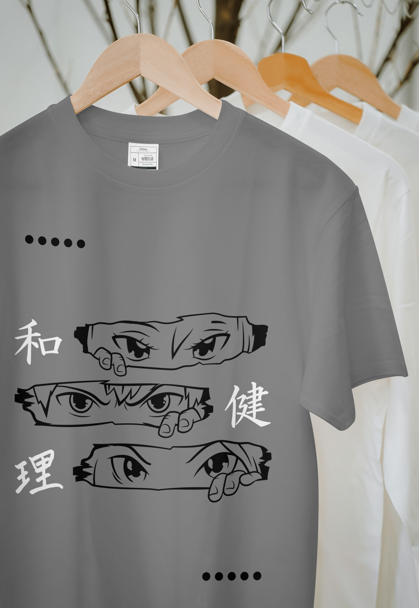 VEnhance Men's T-Shirt Anime Eyes Graphic T-Shirt, Japanese Characters Print, Red Cotton, Casual Wear