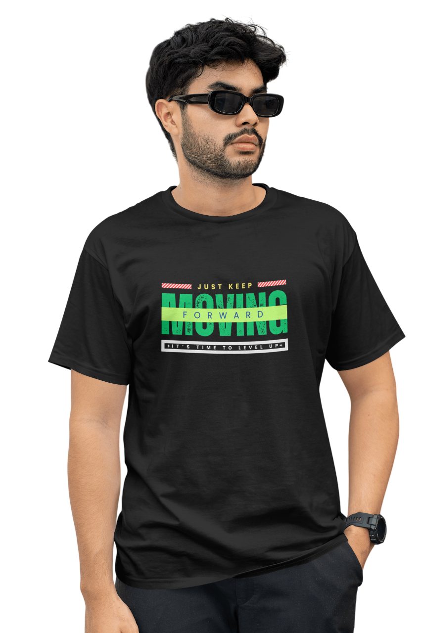 VEnhance Mens T-Shirt Motivational Graphic T-Shirt, Navy Blue, Just Keep Moving Forward Design for All Day Comfort Round Neck