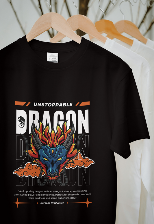 VEnhance Mens T-Shirt Unstoppable Dragon Graphic T-Shirt, Black Cotton, Streetwear Design Round Neck