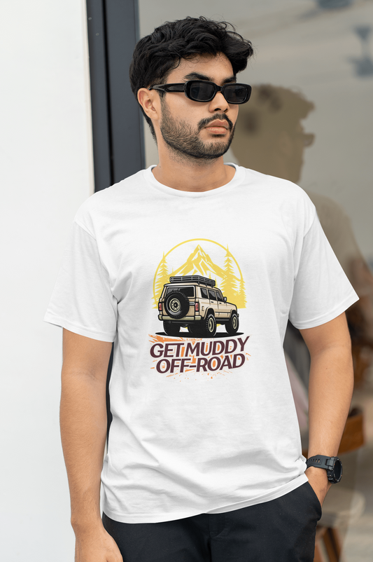 VEnhance Mens T-Shirt Get Muddy Off-Road Graphic T-Shirt, Black Cotton, Adventure 4x4 Design