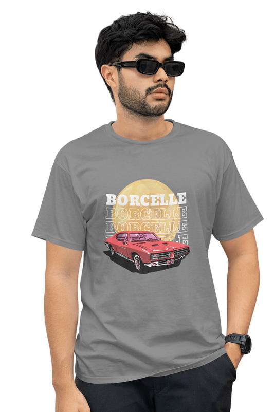 Classic Car Borcelle Graphic T-Shirt, Navy Blue, Vintage Muscle Car Design, Cotton Casual Wear