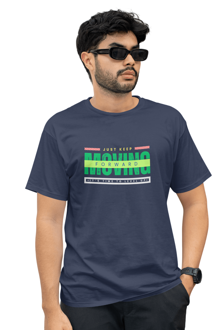 VEnhance Mens T-Shirt Motivational Graphic T-Shirt, Navy Blue, Just Keep Moving Forward Design for All Day Comfort Round Neck