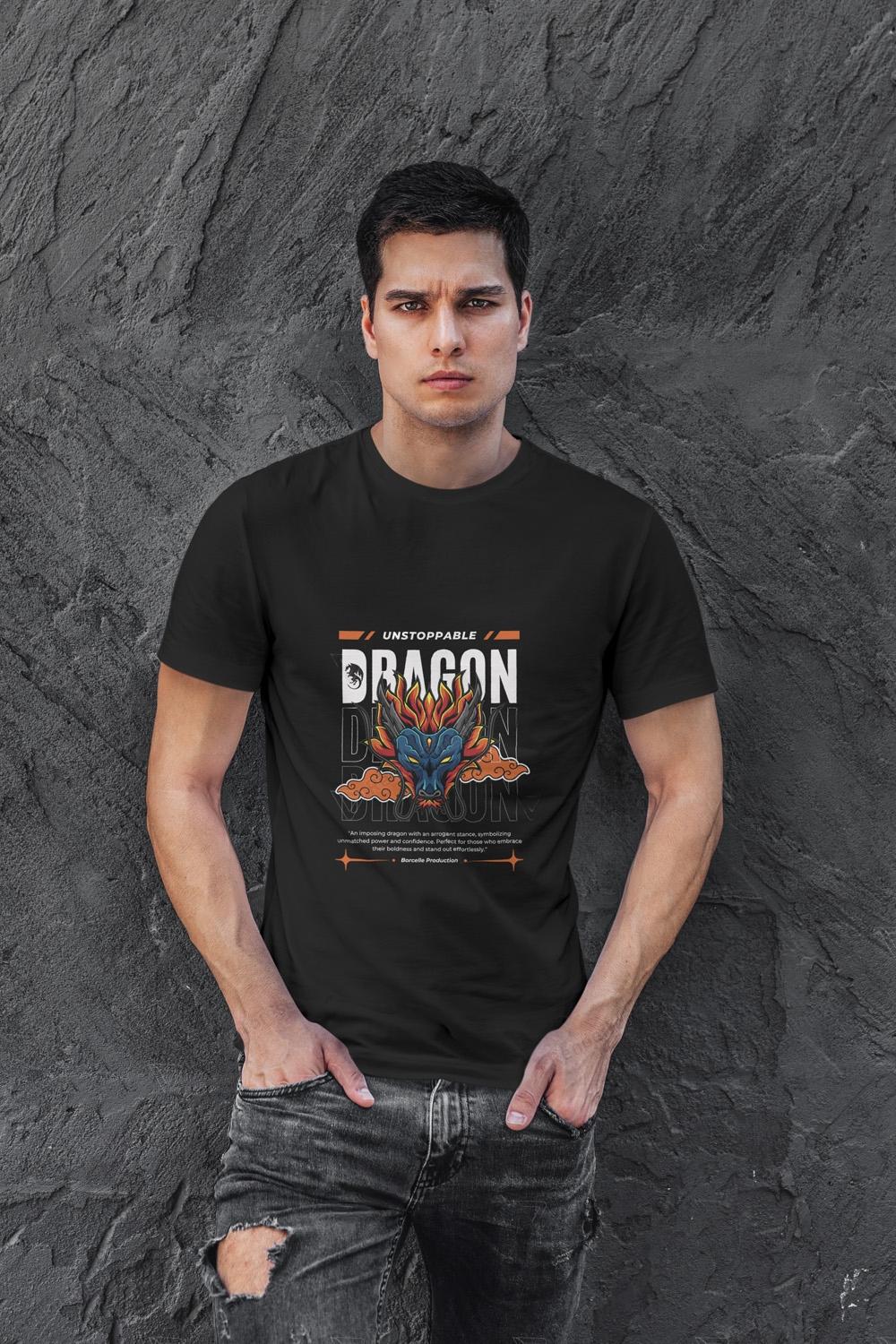 VEnhance Mens T-Shirt Unstoppable Dragon Graphic T-Shirt, Black Cotton, Streetwear Design Round Neck